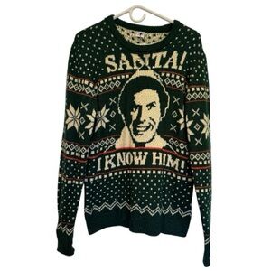 ELF Holiday Funny Ugly Christmas Sweater Medium Santa I Know Him